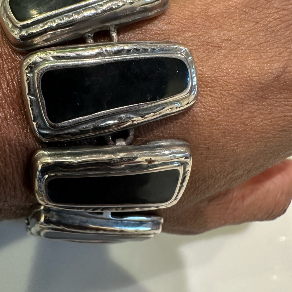 Vintage Silver And Black Rectangular Bracelet - image 2